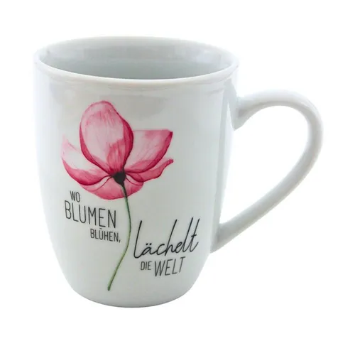 Dekohelden24 Tasse Kaffeebecher/Tasse aus Porzellan, Motiv: Blüte, 1-tlg., Porzellan, Spülmaschinengeeignet.