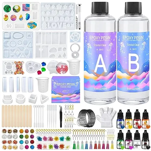 YUTUY Epoxidharz Set für Anfänger - 500ml Glasklar Resin Gießen Set - Ideal für DIY-Schmuckherstellung mit 2x250ml Epoxidharz, 8 Harzpigmenten und vielfältigem Zubehör. Perfekt für kreative Projekte und als Geschenk!