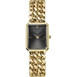 Rosefield Studio Double Chain Black Gold - Elegante Armbanduhr mit schwarzem Zifferblatt - Armbanduhren für Damen, wasserdicht bis 3 ATM, vereint klassisches Design mit modernem Luxus für stilvolle Frauen.