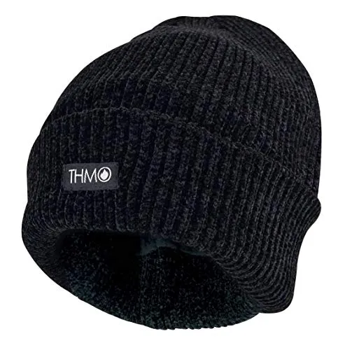 THMO - Damen Winter Warm Strick Mütze Beanie mit Thinsulate 3M 40 Gram Gefüttert (One Size, Black)