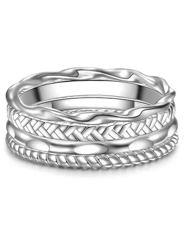 Glanzstücke München Silberring 4er Set aus Sterling Silber - Fingerringe im eleganten Jugendstil-Design, aus hochwertigem Sterlingsilber mit Rhodiumbeschichtung für langanhaltenden Glanz. Ideal zum Kombinieren oder Stapeln!