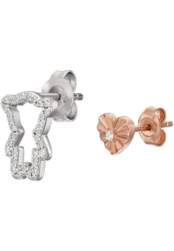 Emporio Armani Damen Ohrringe - Edelstahl & Halbedelsteine, Silber/Roségoldtöne - Elegante zweifarbige Ohrstecker aus hochwertigem Edelstahl und Halbedelsteinen, ideal für lässige Anlässe und mit praktischem Push-Back-Verschluss.