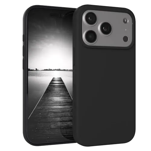 EAZY CASE Premium Silikon Hülle für iPhone 17 Pro - Handyhülle, Stoßfest, Schutzhülle mit Kameraschutz, Kratzfester weicher Mikrofaser-Innenfutter, Slim Liquid Silikon Cover Case Bumper - Schwarz