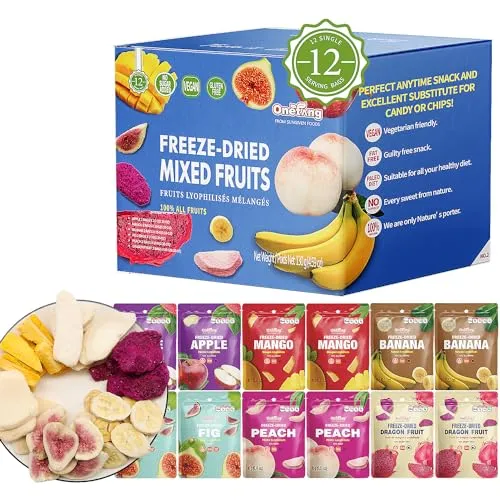 ONETANG gefriergetrocknete Früchte mix, Früchte Snacks, Früchtemix, Fruchtmischung,12er Pack, Freeze Dried Mixed Fruits, Fruit Snacks, gentechnikfrei, kein Zuckerzusatz, glutenfrei, vegan, 130g