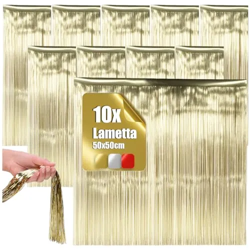com-four® 10x Lametta - Goldfarbene Lametta Girlande für Weihnachten - Christbaumschmuck für den Tannenbaum - Lametta-Vorhang mit glatten Fäden (goldfarben - 10x)