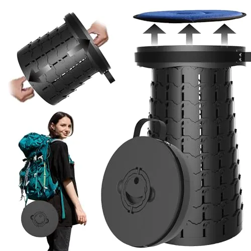 PLOGGING Upgrade XXL Collapsible Stool mit Kissen, tragbare Hocker für Erwachsene, stabilerer Klappstuhl mit Ladungskapazität 1000 Pfund, einziehbarer Campinghocker für Outdoor, Wandern, Reisen