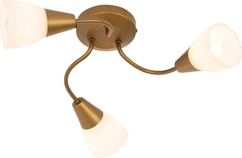 Qazqa Deckenstrahler Madi - Gold, 3-flammig, max. 25W - Eleganter 3-flammiger Deckenstrahler in Gold, ideal für Flur, Küche oder Wohnzimmer. Dimmbar mit kompatiblen Leuchtmitteln, sorgt für stimmungsvolles Licht. Robuste Bauweise aus Stahl und Glas.
