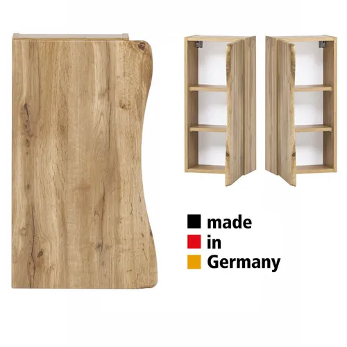 Badezimmer Hängeschrank Eiche Wotan 37,5 cm - Moderner Hängeschrank mit 3 verstellbaren Regalfächern, Baumkantenoptik und Softclose-Türen, ideal für platzsparende Aufbewahrung im Bad.