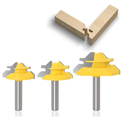 Produktbild APlus 3tlg. 8mm Verleimfräser Gehrung Verleimfräser Oberfräse 45 Grad Lock Miter Router Bit Holzbearbeitung Fräser Schneidwerkzeug für Graviermaschine Trimmmaschine