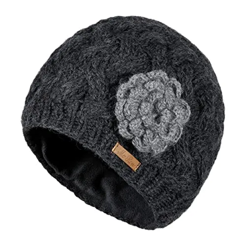 McRon Wollmütze Ariell mit Fleece gefüttert und Blume Anthrazit 9516