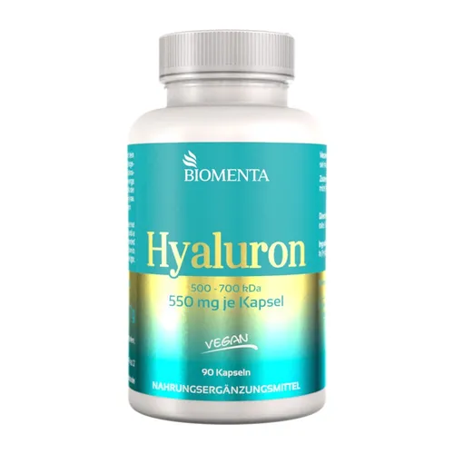 [224,74€/1kg] Hyaluronsäure hochdosiert-550 mg Hyaluron/St.-BIOMENTA-90St.-vegan