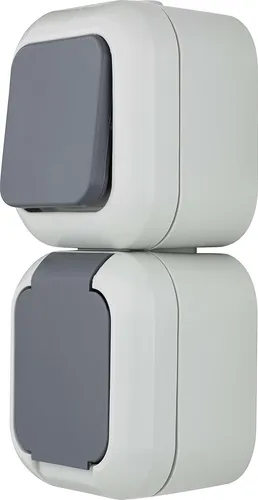 REV Ritter Atlantik Aufputz Feuchtraum Schalterprogramm, Farbe:grau, Modell:Aus-/Wechselschalter + Steckdose