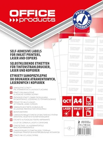 OFFICE PRODUCTS Etiketten Selbstklebend / 210 x 148 mm/ 100 Blatt A4 / Weiß/Günstige, Wirtschaftliche Selbstklebeetiketten/Adressaufkleber Bedruckbar Adressetiketten Klebeetiketten