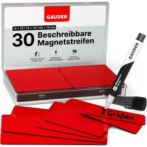 Gauder Magnetschilder ME-30pcs-Combo-rd, rot, 75x25 / 75x75 / 120x70mm Handbeschriftung 30 Stück