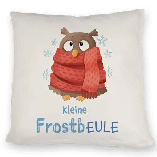 speecheese Kleine Frostbeule Kissen mit Spruch niedlicher Eule EIN bequemes DekoKissen für die Couch lustiges Eule Motiv Frostbeulen frieren Frauen Geburtstag Kissen bezug Bedruckt Cartoon