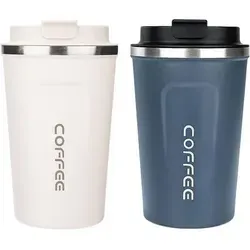 Thermobecher Kaffeebecher Edelstahl 2er Set 380 ml Weiß Blau - Praktisches 2er Set Thermobecher aus hochwertigem Edelstahl mit doppelwandiger Vakuumisolierung. Hält Getränke bis zu 8 Stunden heiß oder kühl. Ideal für Büro, Freizeit und unterwegs – stilvoll und auslaufsicher!
