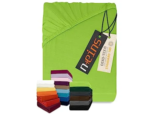 npluseins klassisches Jersey Spannbetttuch - vielen Farben + Größen - 100% Baumwolle 159.192, 90-100 x 200 cm, apfelgrün
