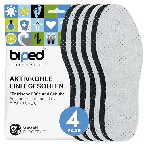 biped 4 Paar Aktivkohle Einlegesohlen gegen Schweissfüsse - zur Klimaregulierung, für frische Schuhe und Füße - komfortable Schuheinlagen - ultraleicht und handwaschbar z2727(39)
