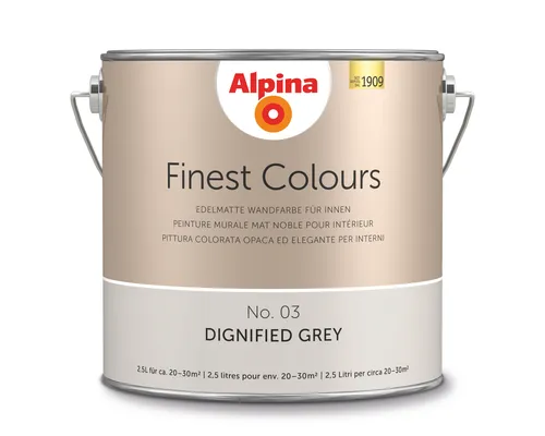 Alpina Finest Colours Wandfarbe - Dignified Grey 2,5 Liter - Farben in edlem Matt-Finish, 32 zeitlose Nuancen für individuelle Raumgestaltungen mit Charakter und Ausstrahlung.