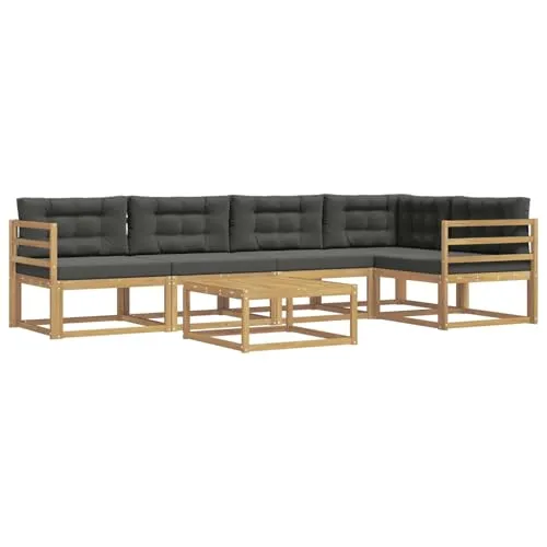 vidaXL Outdoor-Sofagarnitur 6 pcs Weiß und Anthrazit - Stilvolles Gartensofa - Moderne 6-teilige Outdoor-Sofagarnitur aus robustem Akazienholz. Ideal für Gartenpartys oder entspannte Nachmittage. Die modulare Struktur ermöglicht flexible Konfigurationen für jeden Anlass.