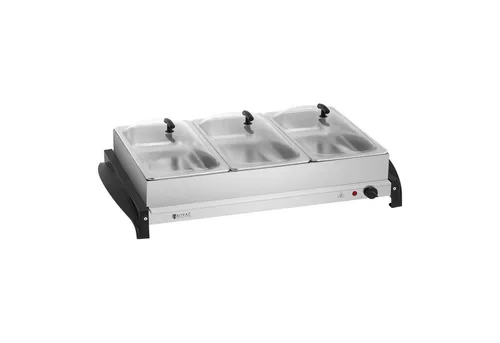Buffetwärmer 3X2L - Elektrische Warmhalteplatte 400W - Kategorie: Warm- & Frischhalteplatten, ideal für Buffets mit 3 x 2L Kapazität und präzisem Temperaturbereich von 45 - 85 °C für optimale Speisenwärme.