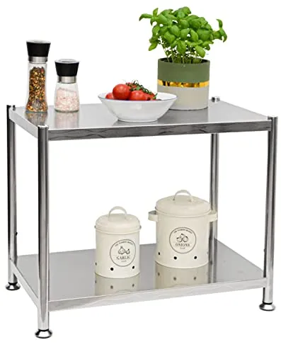 EYEPOWER shelfr 2 Ebenen Edelstahl Regal - Schwerlastregal bis 60kg - Standregal aus rostfreiem Edelstahl, ideal für Küche und Haushalt. Pflegeleicht und hygienisch, bietet es viel Stauraum mit verstellbaren Ablagen für maximale Flexibilität.