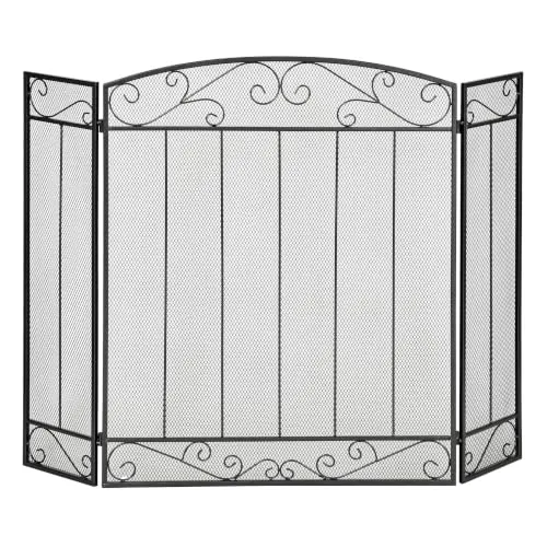 HOMCOM Funkenschutzgitter, 3-teilige faltbares Kaminschutzgitter, Kamin Funkenschutz, Feuerschirm, Kaminfunkenschutz, Ofenschutzgitter, Stahl, 105 x 80,5 cm, Schwarz