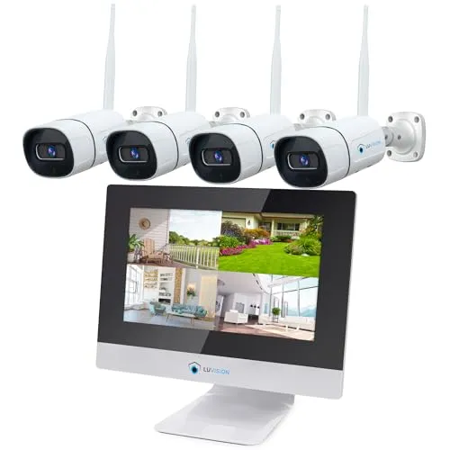 LUVISION Dual WLAN Funk Kamera Set - Überwachungssystem mit Monitor, ideal für die Sicherheit zu Hause. Unterstützt 4 bis 8 IP Kameras, bietet Cloud-Speicher und eine hohe Reichweite für zuverlässige Überwachung.
