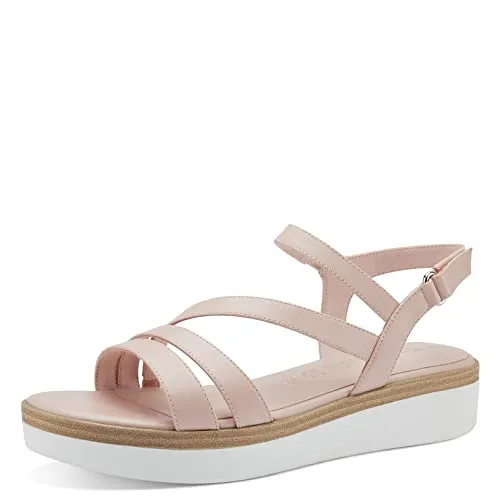 Tamaris Damen Sandaletten, bequeme Sommersandalen in Powder, Größe 39 EU - Sandaletten für den Sommer: bequem und flach, aus hochwertigem Leder und Textil. Ideal für Freizeit und Strand. Mit praktischem Klettverschluss für einfachen Einstieg.
