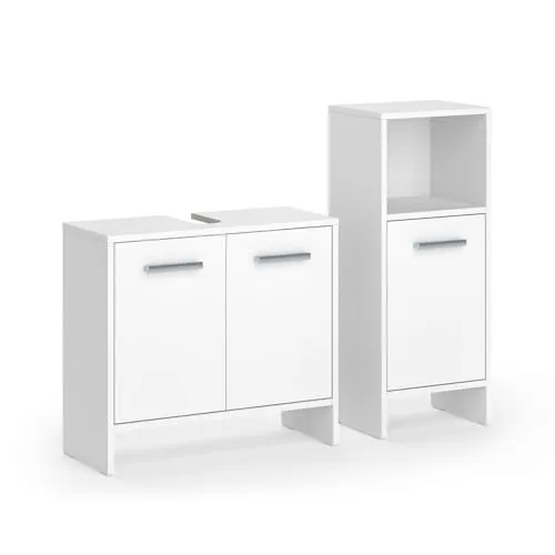 Vicco Badezimmermöbel-Set Karli, Weiß, 2 Teile – Modern & Praktisch - Stylisches Badezimmermöbel-Set mit Waschbeckenunterschrank und Midischrank. Bietet optimalen Stauraum und überzeugt durch pflegeleichte Materialien. Ideal für eine geordnete Badgestaltung.