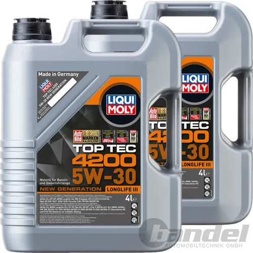 2x4L LIQUI MOLY MOTORÖL TOP TEC 4200 5W-30 passend für VW 504/507.00 BMW LL-04