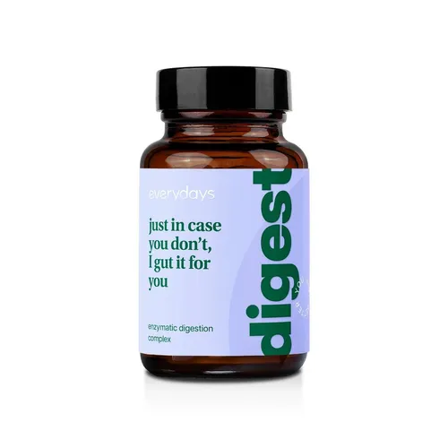 digest - Flat Belly Enzymkomplex - Verdauungshilfe mit 11 Enzymen für optimale Nährstoffaufnahme. Vegan, glutenfrei und ohne Zusatzstoffe – für Wohlbefinden nach jeder Mahlzeit.