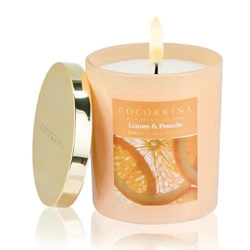 COCORRÍNA Duftkerze aus Sojawachs im Glas 140g, Lemon & Pomelo, 31 Stunden Brenndauer, Baumwoll-Docht, natürliche Aromakerze als Geschenk für Frauen & Männer, ideal für Weihnachten, Geburtstag