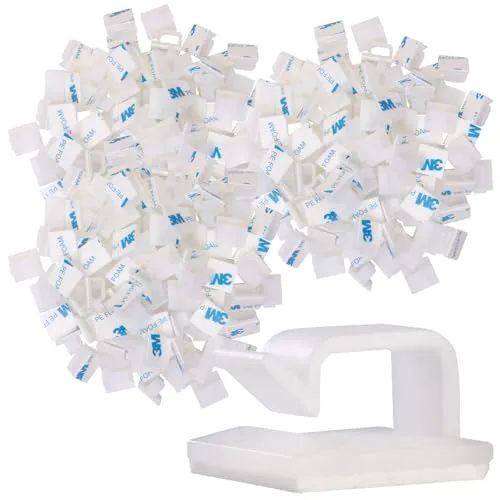 General Office Kabelführung: 100er-Set selbstklebende Kabelhalter, für innen und außen, weiß (Kabelhalter für Lichterketten, mit Klebefläche, Zigarettenanzünder)