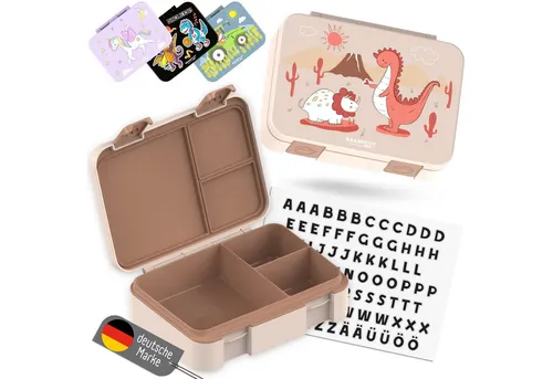 BEARFOOT Lunchbox Brotdose Dino - Auslaufsicher & Leicht, Ideal für Kindergarten und Schule - Die BEARFOOT Bento Box COMPACT in Dino-Design überzeugt mit drei praktischen Größen und kinderfreundlichen Funktionen. Ideal für Schule und Ausflüge – leicht, robust und BPA-frei.