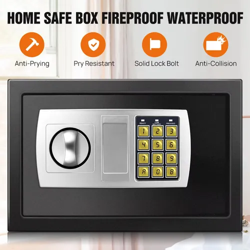 Feuerfester 8,5L Elektronischer Passwort Safe - Tresor mit feuerfester Konstruktion für maximalen Schutz Ihrer Wertsachen. Ideal für Zuhause und Büro, bietet Sicherheit vor Diebstahl und Bränden mit einfachem Zugang durch Passwort und Schlüssel.
