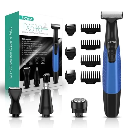 VOYOR Barttrimmer Herren Haarschneidemaschine Set mit 11 Längeneinstellungen, All-in-1 Rasierer Herren Elektrisch für Gesicht, Kopf, Körper, Nase, Nass&Trocken Wiederaufladbar Blau/Grau TX510