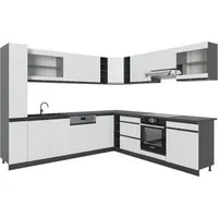 Vicco Eckküche R-Line J-Shape Anthrazit Weiß - Küchenzeilen, moderne und variabel aufstellbare Küche mit hochwertigem Material für höchsten Komfort und einfache Pflege.