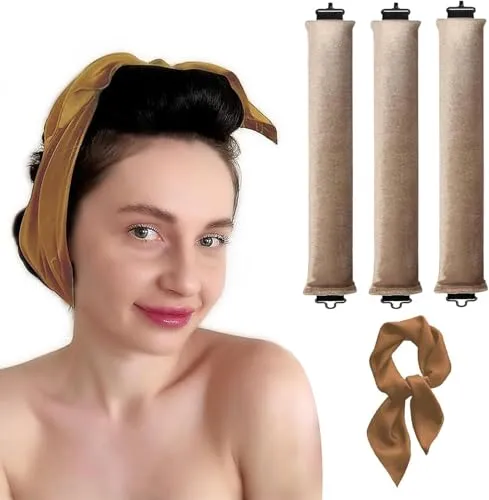 Lockenwickler 3er-Set – Heatless Overnight Curls für natürliche, voluminöse Wellen – Weiche Locken Samt-Haarroller mit Hakenverschluss – Schonend, biegsam & handgefertigt ohne Hitze (Beige)