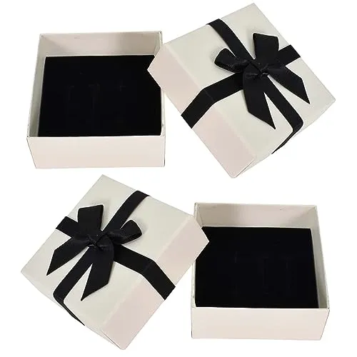 KYSUN 2 quadratische Geschenkboxen aus Papier mit Schleife für Ohrringe, Halsketten, Armbänder und Ringe, 7,7 x 7,5 x 3,5 cm