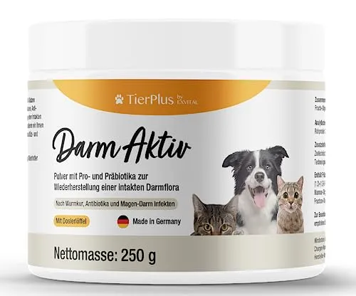 EXVital Darm Aktiv für Hunde Katzen - Probiotika 250 g, rezeptfreies Pulver zur Unterstützung der Verdauung für gesunde Haustiere