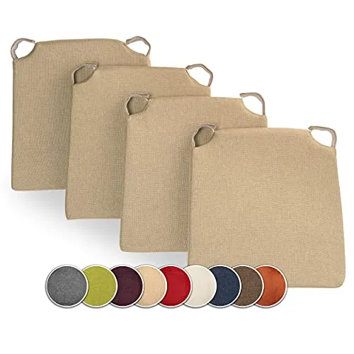 sunnypillow 4er Set Stuhlkissen mit Klettverschluss Polsterauflage Auflage für Stühle - Indoor/Outdoor - Sitzkissen Sitzauflage - Maße: 42 (vorne) | 35 (hinten) x 40 x 5 cm - Beige