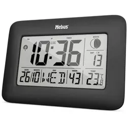 Mebus 46732 Funk-Wanduhr digital - Digitaler Wecker mit großem 2-zeiligem LCD-Display, vollautomatischer Zeiteinstellung und Innen-Temperaturanzeige – ideal für präzise Zeit- und Temperaturüberwachung.