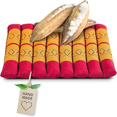 livasia Sitzkissen Stuhlauflage klein - 35x35x4,5cm - Bodenkissen gesteppt Indoor/Outdoor, Meditationskissen Yogakissen, Stuhlauflage Palettenmöbel, Steppkissen für Stuhl und Bank (Rot/Gelb)