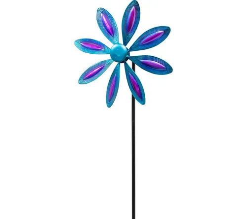 Kinetic Art Wanddekoobjekt Kinetic Art Metal Wind Spinner: Single Flower - Purple-Blue