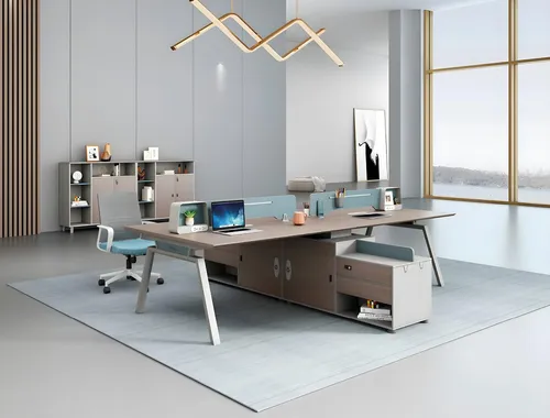 Moderner Schreibtisch mit verstecktem Stauraum - Großer Büroschreibtisch (240 x 212 cm) in Beige mit Schubladen. Ideal für das Arbeitszimmer, bietet viel Platz für Computer und Büromaterialien. Stilvolles Design und praktische Funktionen machen ihn zum perfekten Arbeitsplatz.