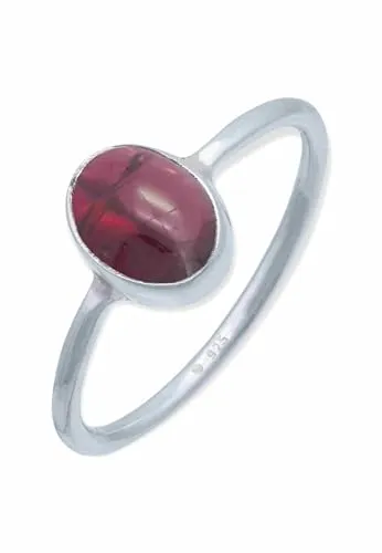 mantraroma Damen Ring Silber mit Stein Granat Edelstein rot schlicht modern