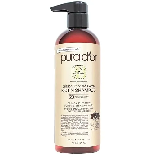 PURA D'OR Professional Anti-Haarausdünnungs-Biotin-Shampoo (473 ml) mit 2X konzentrierten Wirkstoffen