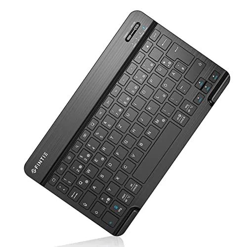 FINTIE Ultradünn Bluetooth Tastatur für iPad und iPhone, Schwarz - Tastatur mit deutschem QWERTZ-Layout, ultraschlank und tragbar, ideal für mobiles Arbeiten mit bis zu 140 Stunden Akkulaufzeit.
