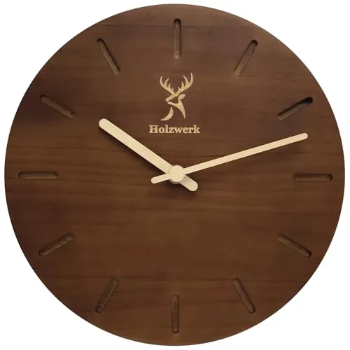 Holzwerk Wanduhr – Moderne Designer Holz Quarz Wand Uhr - Wohnaccessoires – Diese nahezu lautlose Wanduhr aus echtem Holz ist ein einzigartiges Qualitätsstück, das mit ihrem eleganten Design und einem Durchmesser von 25 cm Ihr Zuhause stilvoll verschönert.